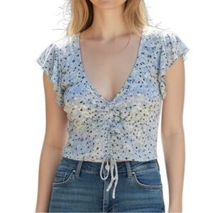 Sunday Best cropped ribbed tie front ruffled sleeve top XL excellent condition